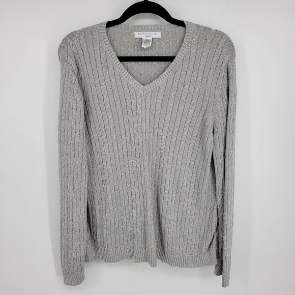 Pursuits, ltd Womens Lurex Chrome Thread Cable Knit V-Neck Sweater Size XXl - Picture 5 of 11